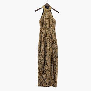 Vintage NADINE Gold Lace Halter Maxi‎ Dress Size Small 1960s